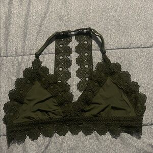 Aerie Lace Halter Bralette in Dark Green